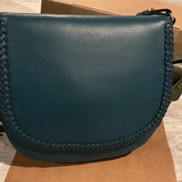Danier refined pebble leather braided messenger bag teal perfect for back school - Picture 2 of 5